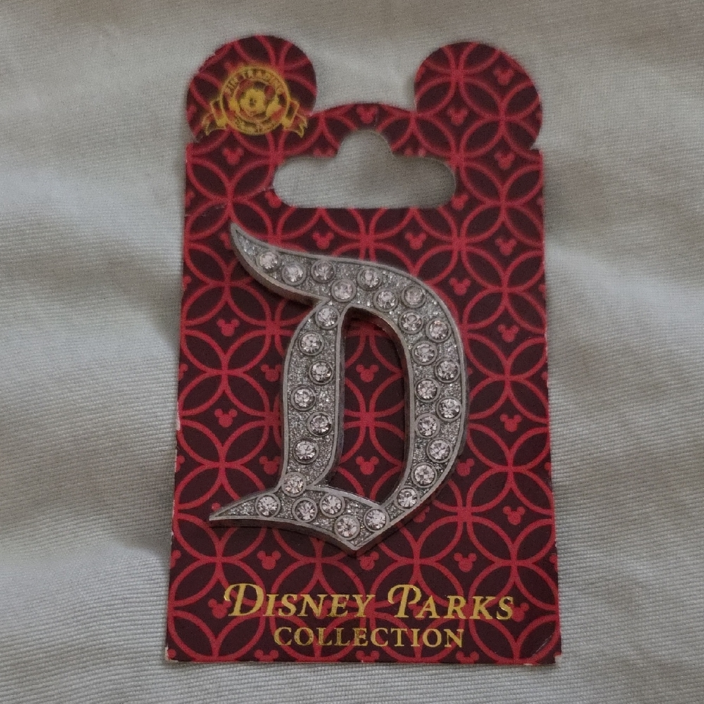Disney Silver Collectors Pin "D"  With Rhinestones.   NWT